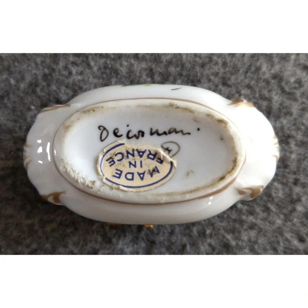 Hand Painted Floral Trinket Box Limoges?? Signed Quote on Top Made in France